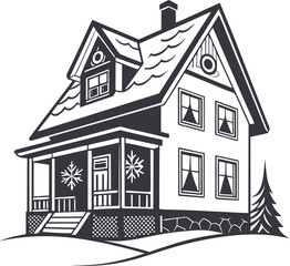 Charming Winter House Illustration Cozy Cottage Vector Graphic