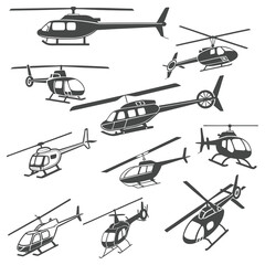 Helicopter Silhouette Vector Set for Aviation and Transport Design
