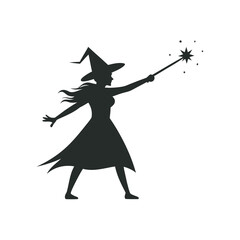 Sorceress Casting Spell With Her Wand Silhouette