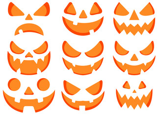 Orange Halloween Pumpkin Faces – Vector Set of Jack-o'-Lantern Expressions.