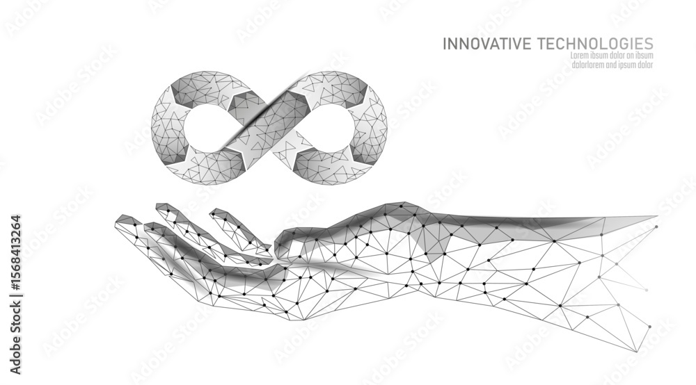 Aufkleber infinity loop above hand concept. low poly perpetual cycle digital innovation. business technology s