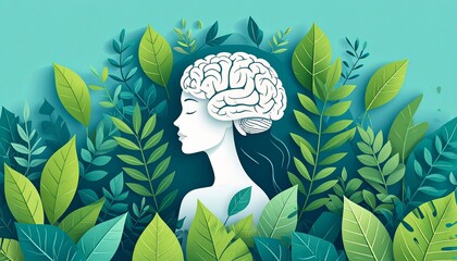 Serene mental health day concept with human mind and nature