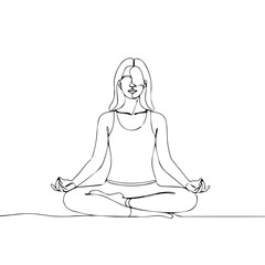 Young woman meditating in lotus position on white background  