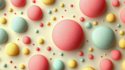 Colorful abstract spheres on a pastel background, creating a playful and modern design. Ideal for backgrounds or creative projects.