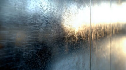 A close-up of a textured metallic surface reflecting light, showcasing beautiful patterns and sheen, ideal for artistic and industrial applications.