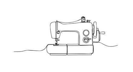 Simple line drawing of a sewing machine on white background  