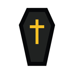 Obraz premium Simple Black Coffin with Gold Cross Illustration on White