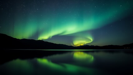 Aurora Borealis Reflected in Serene Lake Under Starry Night