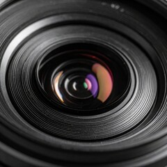 Close Up of a Black Camera Lens with Circular Aperture
