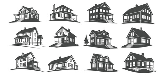 Vector Set of House Silhouette Icons for Architecture and Real Estate Design

