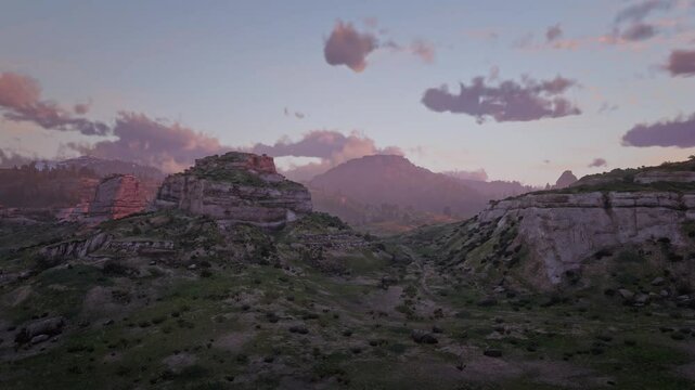 3D. USA. Nebraska. Scotts Bluff. Sunrise in Mitchell Pass