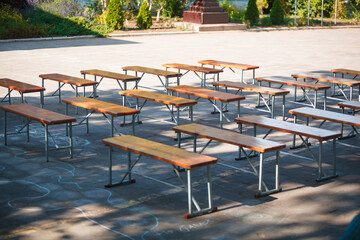 table and chairs school on the street