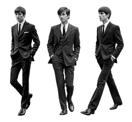 PNG Cutout of Fashionable Men in 1960s Business Style on Transparent Background