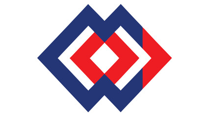 Abstract overlapping shapes with red and blue colors on transparent white background