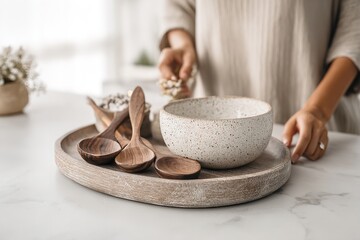 Crafting a delightful meal with natural elements in a modern kitchen setting