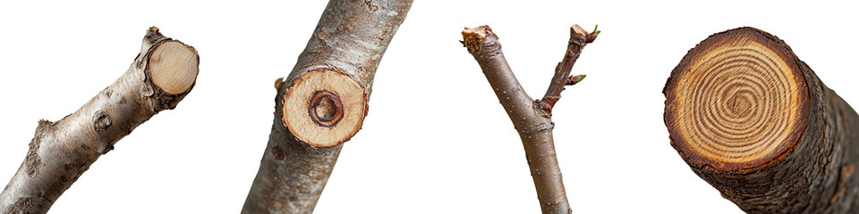 Tree branches and wood cuts isolated on transparent background