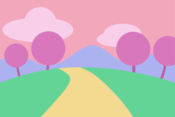Fototapeta premium bright flat style field scene with footpath and h
