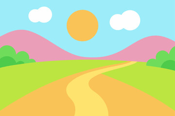 Obraz premium bright flat style field scene with footpath and h