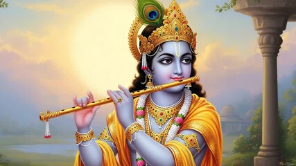Divine Portrait of Lord Krishna – Hindu God of Love and Wisdom