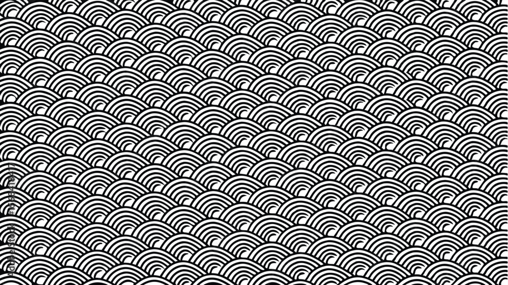 Aufkleber black and white japanese wave pattern design with seamless repeating texture for various projects
