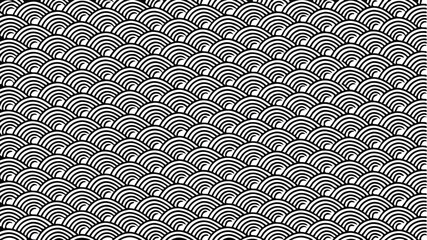 Black and white japanese wave pattern design with seamless repeating texture for various projects