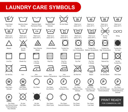 Washing and laundry guide symbols set. Laundry care icons collection. eps icons for print, commercial use, product, textile industry, t-shirt, fabric etc.
