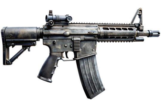 An assault rifle is isolated on white background