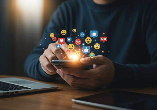 Social media engagement strategy using mobile phone for marketing and digital communication growth online