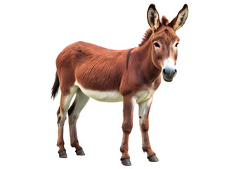 Fototapeta premium A brown donkey stands isolated on white background