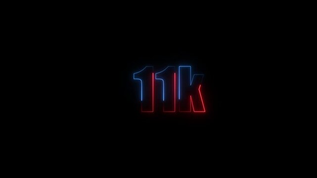 Abstract Neon Light 11K Letter Icon Animation on black background 4K Video, Thank you for 11k followers online social banner happy celebration