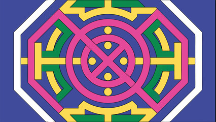 Colorful geometric abstract design with intricate lines and shapes on transparency
