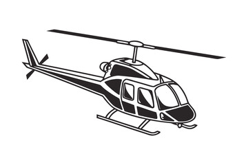 black and white helicopter side view detailed vector illustration