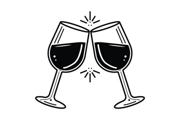 two wine glasses clinking celebration minimalist black and white vector
