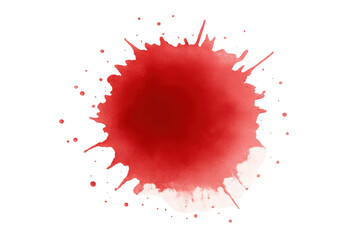 Bright red watercolor splash with dynamic splatters and transparent background, perfect for adding a vibrant touch to designs