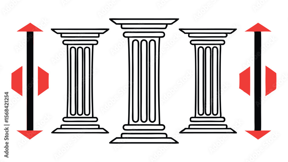 Poster elegant greek columns with measurement indicators vector illustration on transparent background