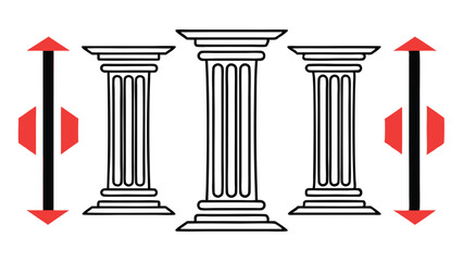 Elegant greek columns with measurement indicators vector illustration on transparent background