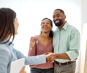 Female Real Estate Agent Selling And Showing The Modern Apartment To His Young Clients couple and...
