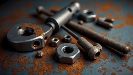 Realistic Product Display on Rusty Metal Background.