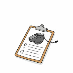 Clipboard with whistle and checklist for evaluations or inspections  
