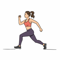 Young woman running in athletic wear against a white background  