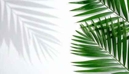 Fototapeta premium Green Palm Leaves and Shadows on White Background