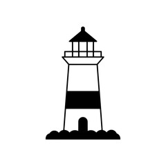 Guiding Beacon: A graphic depiction of a sturdy lighthouse, its strong silhouette against the sky, embodying guidance, safety, and maritime history.