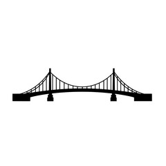 Suspension Bridge Icon: A simple yet elegant silhouette of a suspension bridge, perfect for representing connection, infrastructure, or travel.