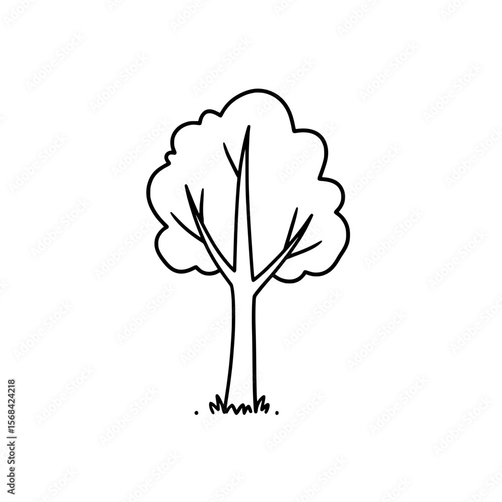 Poster simple tree illustration: a minimalist black and white illustration of a simple tree, showcasing its