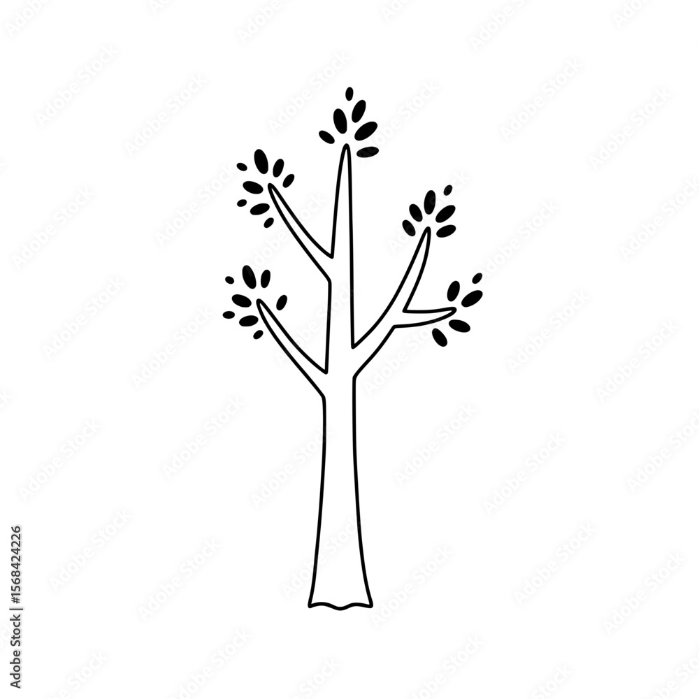 Aufkleber minimalist tree illustration: a simplistic line drawing depicts a stylized tree with delicate branch