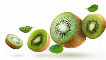 Fototapeta premium Kiwi Fruit Slices Isolated on White Background Fresh and Vibrant