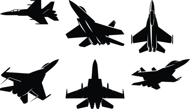 Fighter jet bundle silhouette icon vector art