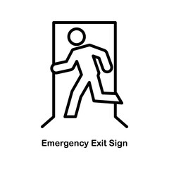 Black Line Art Emergency Exit Sign Icon Person Running Door