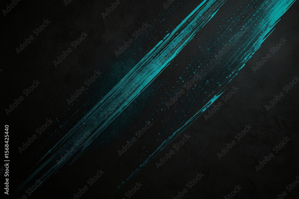 Poster diagonal teal brush strokes on a black background creating an abstract modern design element created