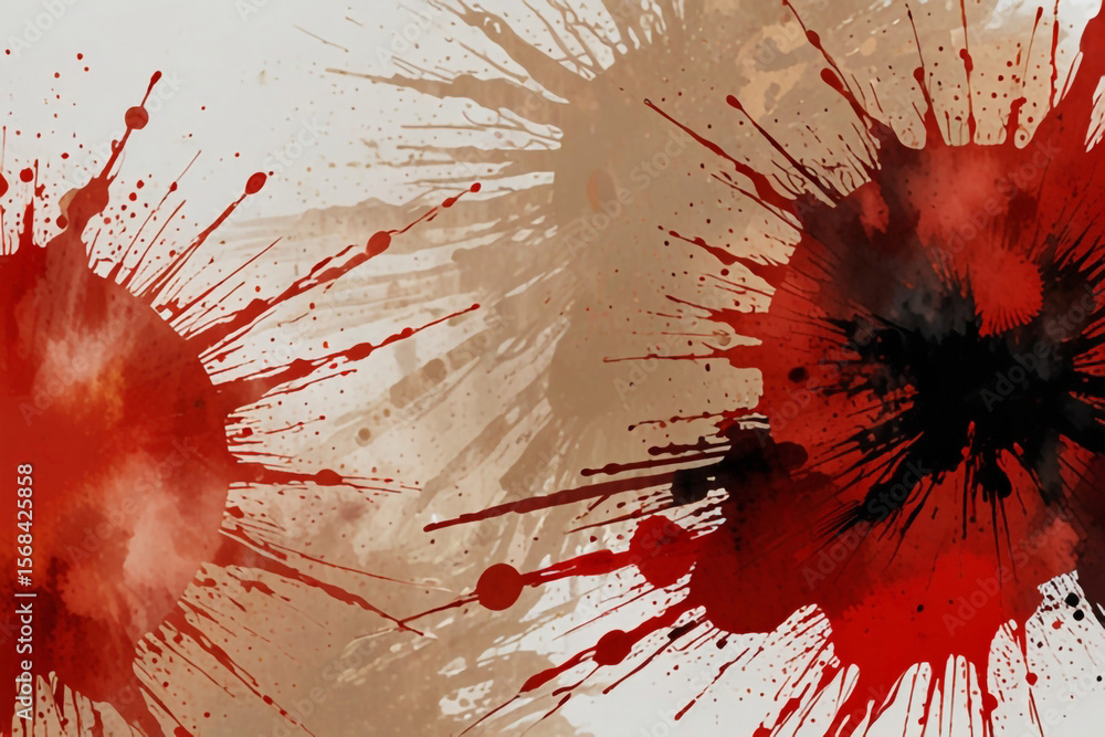 Poster abstract painting featuring red and brown ink splatters on a light colored background art style crea